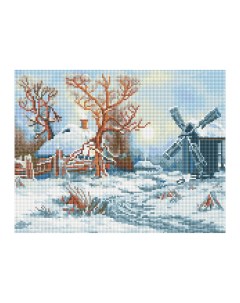 Алмазная мозаика Зима в деревне 30 40см холст картонная коробка с пластико Три совы
