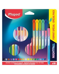 Фломастеры 18 цветов Nightfall средний пишущий узел смываемые картонный футляр Maped