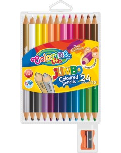 Круглые двусторонние карандаши JUMBO с точилкой 12 штук 24 цвета Colorino