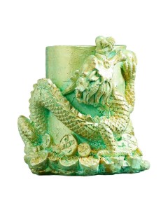 Карандашница Дракон зеленый с позолотой 10х6х6см Хорошие сувениры