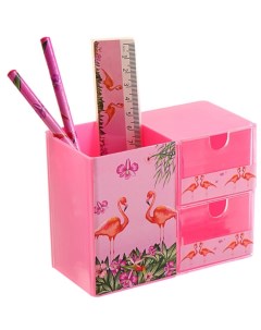 Набор настольный детский Фламинго подставка 2 карандаша линейка точилка ластик блок 8лист Calligrata