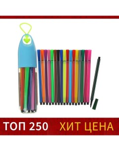 Фломастеры 18 цветов в пластиковом тубусе с ручкой вентилируемый колпачок МИКС Nobrand
