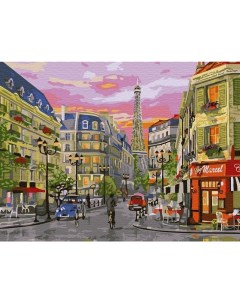 Картина по номерам с цветной схемой на холсте 30х40 Парижская улица 24 цвета Molly