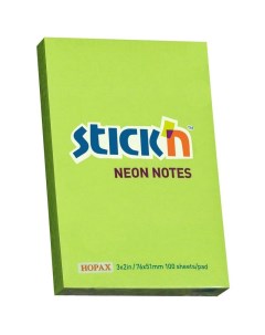 Бумага для заметок Stick n Eco 51x76 мм 70 г м2 100 листов неон зеленый 12шт в упак Hopax