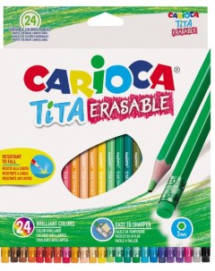 Набор карандашей цветных TITA ERASABLE 24 цв шестигранные с европодвесом Carioca