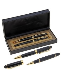 Ручка подарочная гелевая футляр из искусственной кожи чёрно золотистый корпус Calligrata