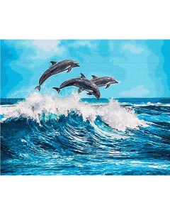 Картина по номерам Дельфины над волной 40x50 Цветной