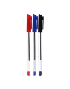 Набор ручек шариковых 3 цвета стержень 1 0 мм синий красный черный корпус прозрачный Nobrand