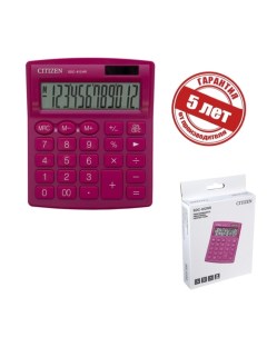 Калькулятор настольный 12 ти разрядный 102 х 124 х 25 мм 2 е питание розовый Citizen