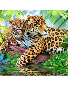 Алмазная мозаика стразами Леопард с детёнышем 00114037 30х30 см Ripoma