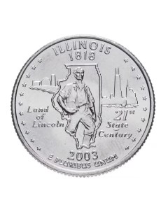 Памятная монета 25 центов квотер Штаты и территории Иллинойс США 2003 г в без обр Nobrand