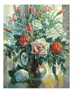 Раскраска по номерам Натюрморт с белой розой Белоснежка