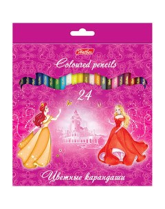 Карандаши цветные Принцессы на розовом 24 цвета Hatber