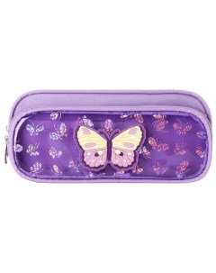Пенал косметичка 2 отделения полиэстер Butterfly фиолетовый 21х6х9 см 270256 Юнландия