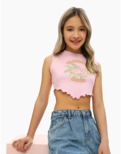 Розовый кроп топ в рубчик с принтом Tropical Mood для девочки Gloria jeans