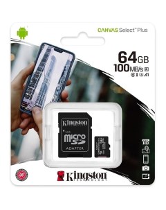 Карта памяти Micro SecureDigital 64Gb Canvas Select Plus SDXC class 10 UHS I SDCS2 64GB SD адаптер Kingston
