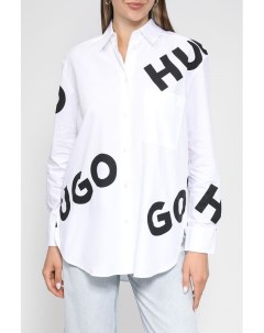 Хлопковая рубашка прямого кроя с логотипом бренда Hugo