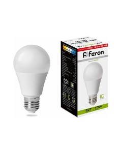 Лампа светодиодная E27 груша/A60, 10Вт, 4000 K / нейтральный свет, 800лм, Feron низковольтная LB-192 (38265)