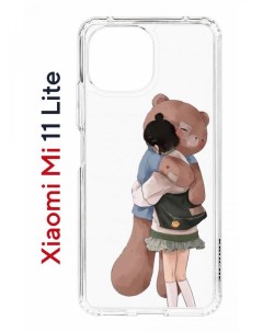 Чехол на Xiaomi Mi 11 Lite Kruche Print Девочка с мишкой противоударный бампер с принтом