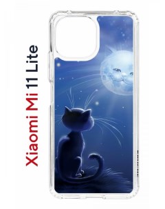 Чехол на Xiaomi Mi 11 Lite Kruche Print Лунный кот противоударный бампер с защитой камеры
