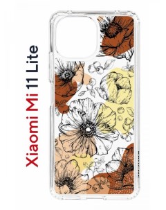 Чехол на Xiaomi Mi 11 Lite Kruche Print Ягоды и Цветы противоударный бампер с принтом