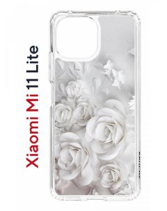 Чехол на Xiaomi Mi 11 Lite Kruche Print White roses противоударный бампер с защитой камеры