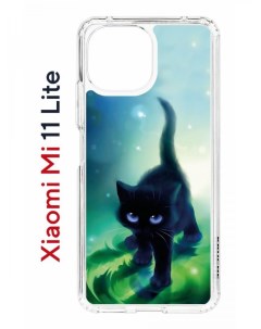 Чехол на Xiaomi Mi 11 Lite Kruche Print Черный кот противоударный бампер с защитой камеры