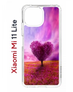 Чехол на Xiaomi Mi 11 Lite Kruche Print Pink heart противоударный бампер с защитой камеры