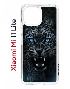 Чехол на Xiaomi Mi 11 Lite Kruche Print Дикий леопард противоударный бампер с принтом