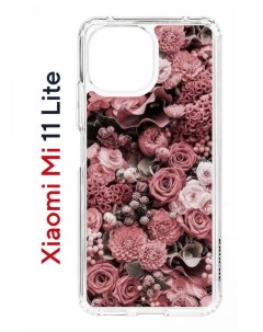 Чехол на Xiaomi Mi 11 Lite Kruche Print цветы противоударный бампер с защитой камеры