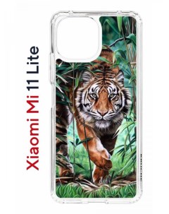 Чехол на Xiaomi Mi 11 Lite Kruche Print Крадущийся тигр противоударный бампер с принтом