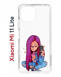 Чехол на Xiaomi Mi 11 Lite Kruche Print Pink Hair противоударный бампер с защитой камеры