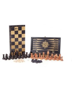 Игра 3в1 малая черная рисунок золото с шахматами Объедовские нарды шахма Фабрика игр