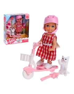 Кукла малышка на прогулке с самокатом питомцем и аксессуарами МИКС Lyna