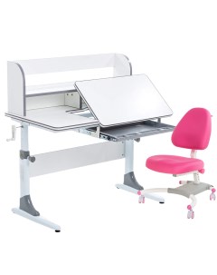 Комплект парта кресло органайзер Smart 30 белый серый с розовым креслом Figra Anatomica
