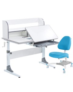 Комплект парта кресло органайзер Smart 30 белый серый с голубым креслом Figra Anatomica