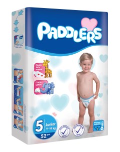 Детские подгузники 5 размер ночные для детей 11 18 кг 52 шт Paddlers