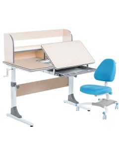 Комплект парта кресло органайзер Smart 30 клен серый с голубым креслом Figra Anatomica