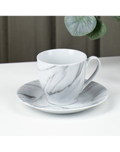 Чайная пара Мрамор чашка 200 мл блюдце d 14 5 см цвет серый Доляна