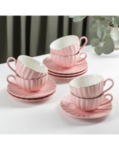 Чайный сервиз Вивьен 6 чашек 200 мл 6 блюдец d 15 см цвет розовый Доляна