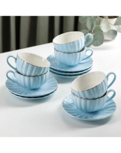 Чайный сервиз Вивьен 6 чашек 200 мл 6 блюдец d 15 см цвет голубой Доляна