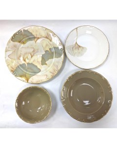 Набор фарфоровых тарелок Столовый сервиз 24 предмета на 6 персон Цветы Tulu porselen