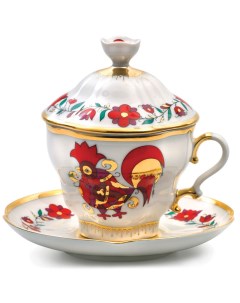 Чашка с блюдцем и крышкой чайная ИФЗ Форма Подарочная 2 Рисунок Сувенир 250 мл Императорский фарфоровый завод