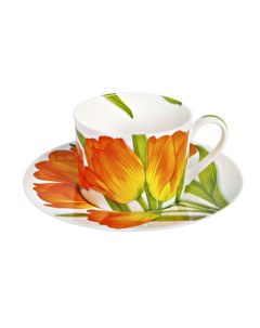 Чашка с блюдцем чайная Flower 230 млю цвет оранжевый FREEDOM Taitu