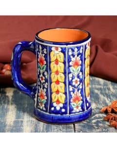 Бокал Риштанская Керамика Цветы 500 мл синий Шафран