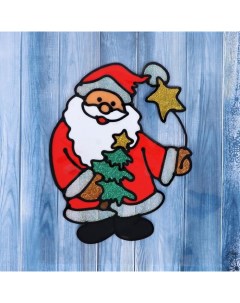 Наклейка на стекло Дед Мороз с елкой и звездочкой 14 5х18 см Зимнее волшебство