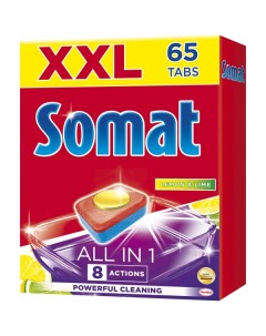 Таблетки для посудомоечных машин All in One лимон лайм 65 штук Somat