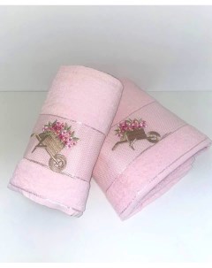 Набор махровых полотенец Diva Afrodita 50 х 90 70 х140 Телега светло розовый Элитмостекс