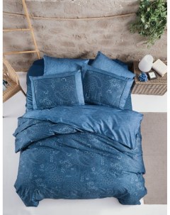 Комплект постельного белья DO CO Сатин DELUX PREMIUM THERON голубой Евро 4 наволочки Meteor