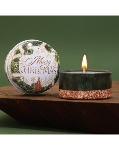 Новогодняя свеча в железной банке Merry Christmas аромат ваниль 4 5 х 4 5 х 2 5 см Зимнее волшебство